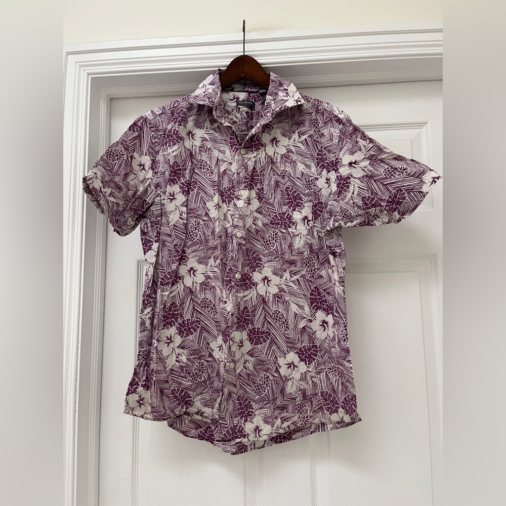 Van Heusen Men's Purple and White Floral Shirt